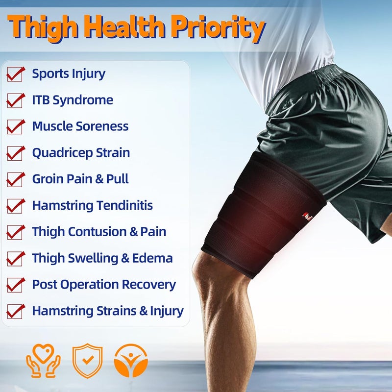 Hiball Adjustable Thigh and Hamstring Compression Sleeve with 3 Pressure Straps, Thigh Brace for Women Men, Non-Slip Hamstring Compression Wrap, Quad Support Bandage, Upper Leg Brace for Pulled Groin - Image 2